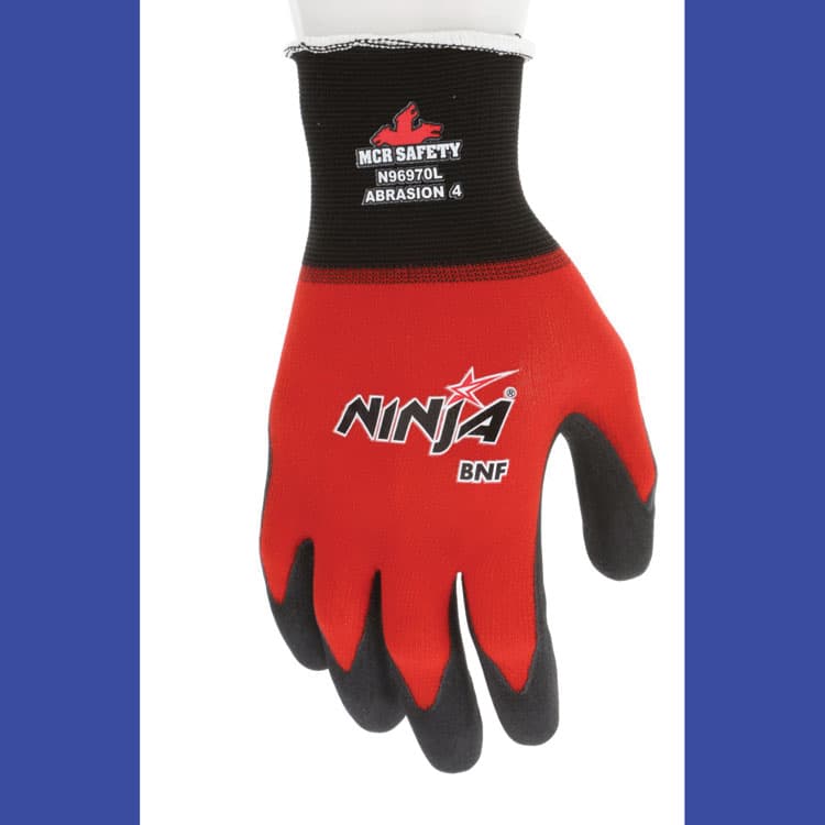 MCR SAFETY Ninja BNF N96970 Gloves, 10" Long, Small, Black/Red, 12 Pairs (CRWN96970S)