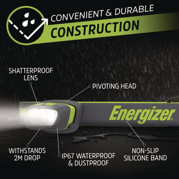 EVEREADY BATTERY Pro Series Multi-Color Hybrid Headlamp, Rechargeable Lithium Ion Battery/4 AAA Batteries (Included), Gray/Green (EVEENY38A42P) thumbnail 4