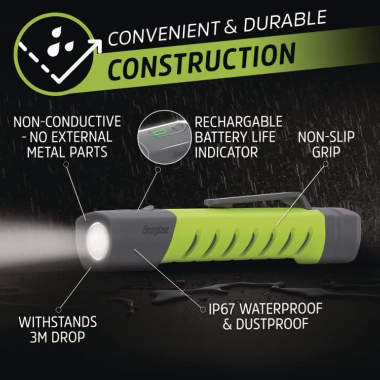 EVEREADY BATTERY Pro Series Inspection Light, Rechargeable Lithium Ion Battery/2 AAA Batteries (Included), Gray/Green (EVEENYPHH22) thumbnail 4