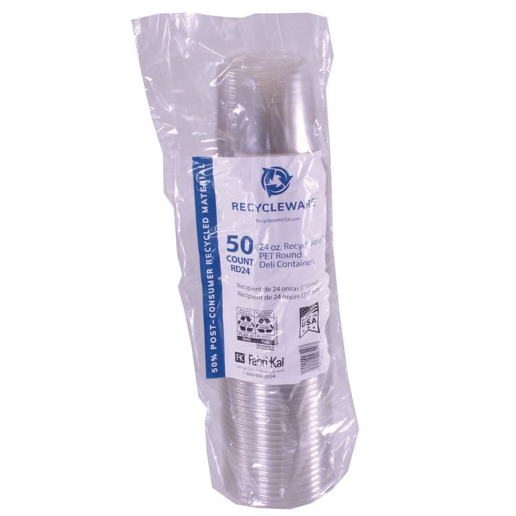 FABRI-KAL Recycleware Round Deli Container, 24 oz, 4.6" Diameter x 3.6" h, Clear, Plastic, 500/Carton (FABRD24) thumbnail 4
