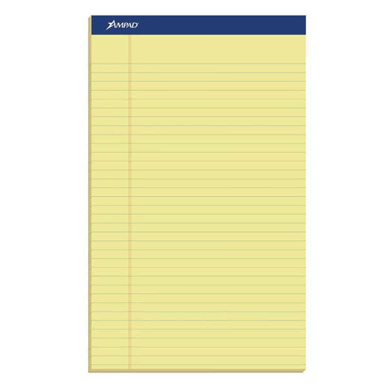 AMPAD/DIV. OF AMERCN PD&PPR Perforated Writing Pads, Wide/Legal Rule, (50) Canary 8.5 x 14 Sheets, Dozen (TOP20230)