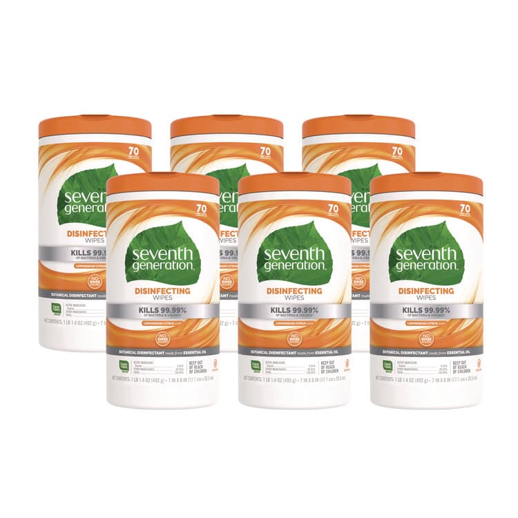 SEVENTH GENERATION Botanical Disinfecting Wipes, 7 x 8, Lemongrass Citrus, 70 Count, 6/Carton (SEV22813CT)