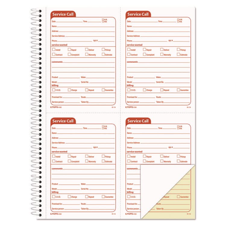 TOPS BUSINESS FORMS Service Call Book, Two-Part Carbonless, 5.5 x 3.88, 4 Forms/Sheet, 200 Forms Total (TOP4100) thumbnail 2