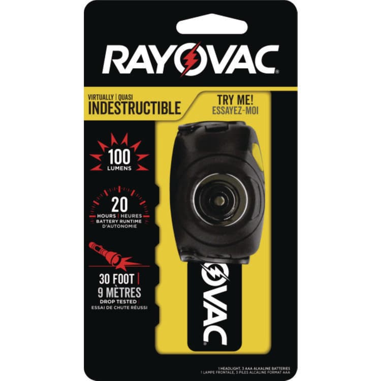 RAY-O-VAC Virtually Indestructible LED Headlight, 3 AAA Batteries (Included), 30 m Projection, Black (RAYDIYHL3AAABTA)