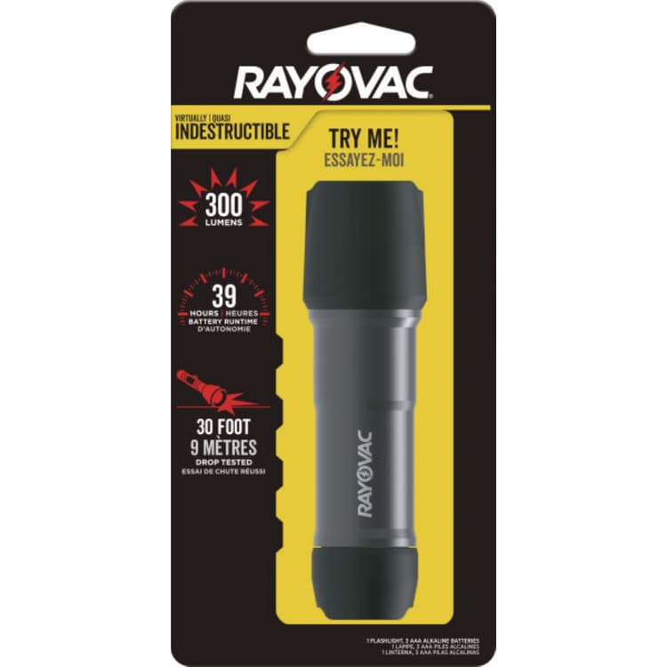 RAY-O-VAC Virtually Indestructible LED Flashlight, 3 AAA Batteries (Included), Black (RAYROVDIY3AAA1)
