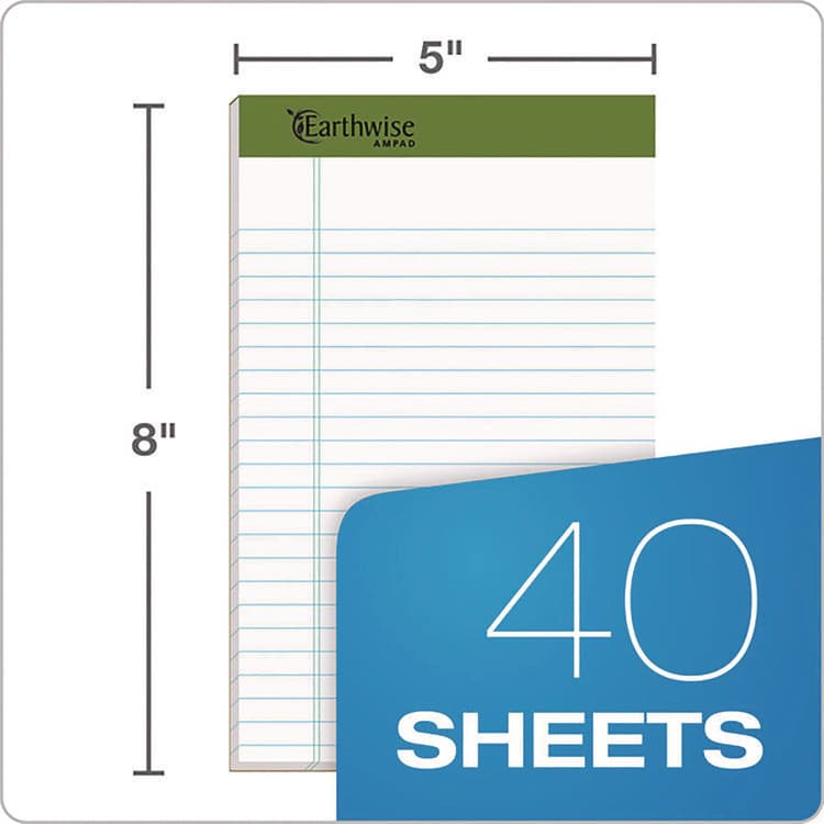 AMPAD/DIV. OF AMERCN PD&PPR Earthwise Recycled Paper Legal Pads, Wide/Legal Rule, (40) White 5 x 8 Sheets, 6/Pack (TOP40112) thumbnail 3