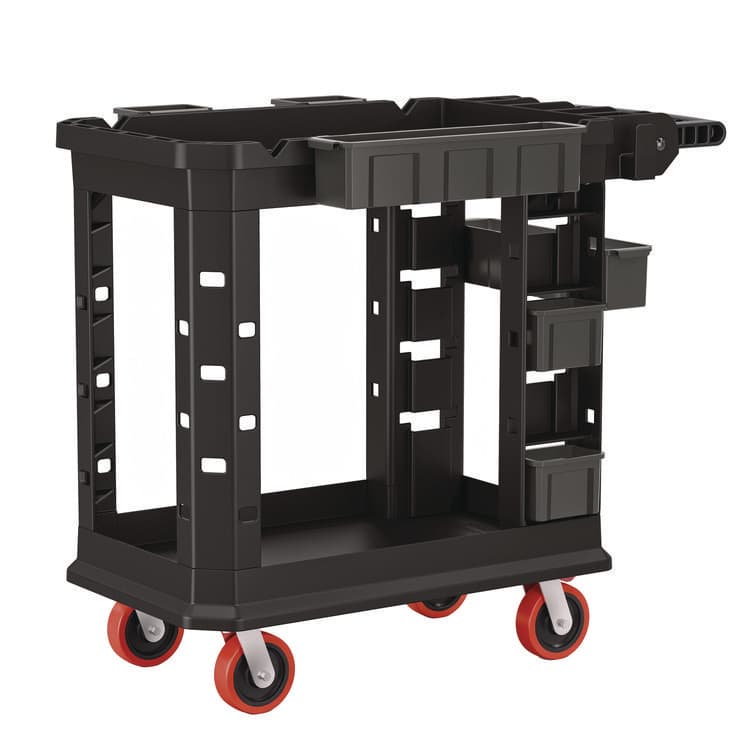 SUNCAST CORPORATION Heavy Duty Plus Utility Cart, Plastic, 2 Shelves, 6 Bins, 500 lb Capacity, 19.5" x 41.78" x 34.81", Black (SUAPUCHD1937)