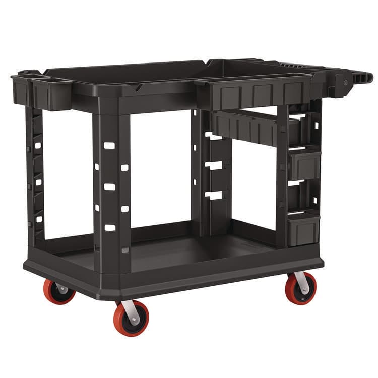 SUNCAST CORPORATION Heavy Duty Plus Utility Cart, Plastic, 2 Shelves, 6 Bins, Capacity, 26.5" x 48.78" x 34.81", Black (SUAPUCHD2645)