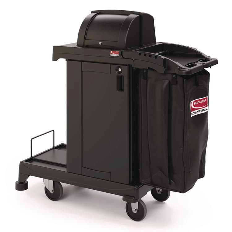 SUNCAST CORPORATION High Security Housekeeping Cart, Plastic, 1 Shelf, 3 Bins, 23.19 x 53.23 x 53.02, Black (SUACCH255A)