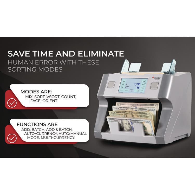 CASSIDA 8800R Single Pocket Discriminator, 1,200 bills/min, 9.5" x 11" x 10.4", Gray (CIA8800R) thumbnail 3
