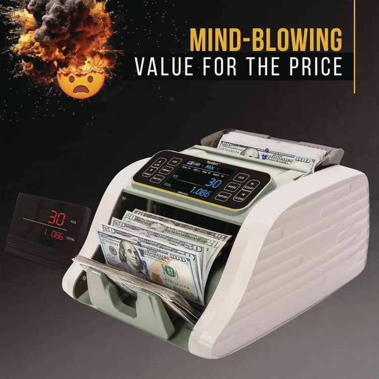 CASSIDA KBR-500 Mixed Denomination Bill Counter, 1,200 bills/min, 9.2" x 14.3" x 13", Light Gray/Black (KIBKBR500) thumbnail 3