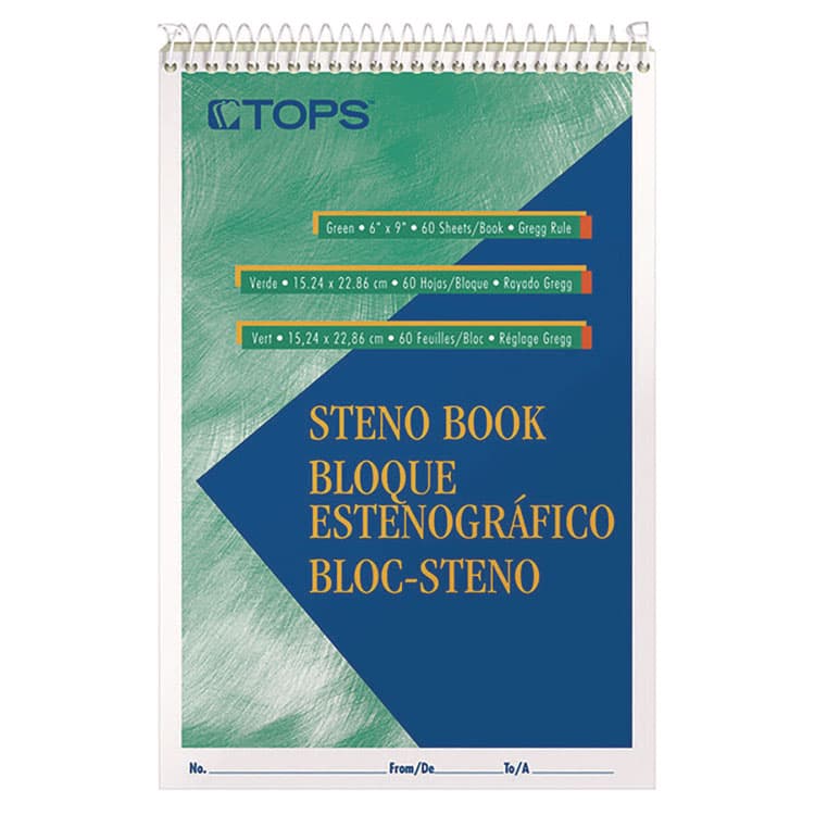 TOPS BUSINESS FORMS Gregg Steno Pads, Gregg Rule, (60) Green-Tint 6 x 9 Sheets (TOP8001)
