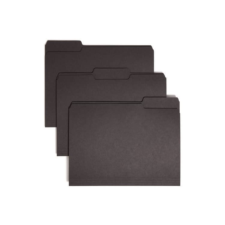 SMEAD MANUFACTURING CO. Interior File Folders, 1/3-Cut Tabs: Assorted, Letter Size, 0.75" Expansion, Black/Gray, 100/Box (SMD10243)