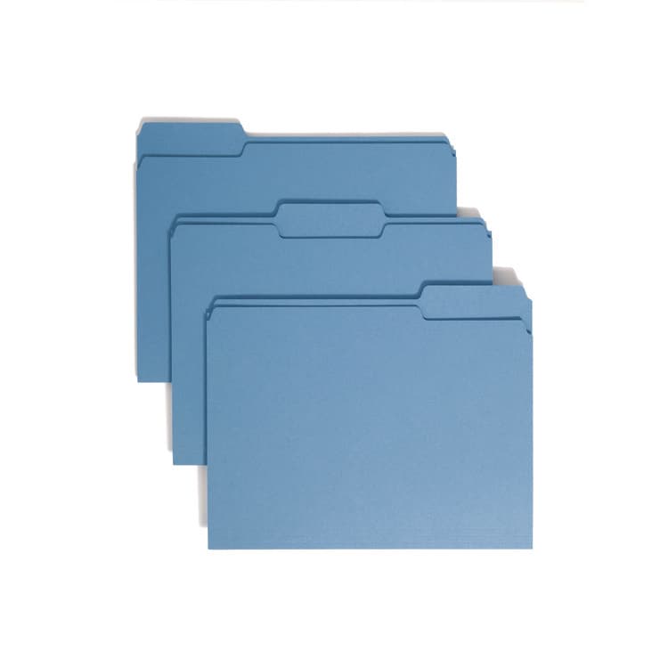 SMEAD MANUFACTURING CO. Colored File Folders, 1/3-Cut Tabs: Assorted, Letter Size, 0.75" Expansion, Blue, 100/Box (SMD12043)