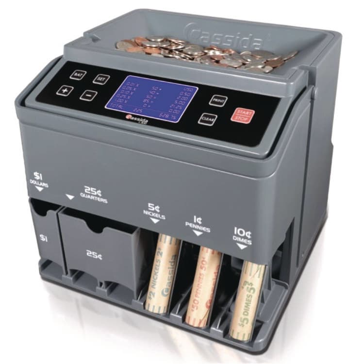 CASSIDA C300 Series Coin Sorter/Counter for Pennies, Nickels, Dimes, Quarters and Dollars, 300 coins/min, 11" x 11" x 10", Gray (CIAC300)