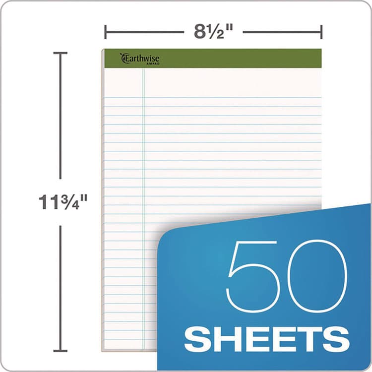 AMPAD/DIV. OF AMERCN PD&PPR Earthwise by Ampad Recycled Writing Pad, Solid Green Politex Headband, Wide/Legal Rule, (50) White 8.5 x 11 Sheets, Dozen (TOP20172) thumbnail 3