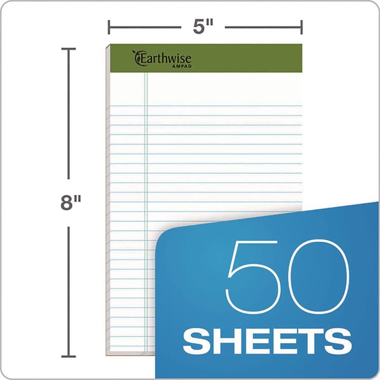 AMPAD/DIV. OF AMERCN PD&PPR Earthwise by Ampad Recycled Writing Pad, Solid Green Politex Headband, Narrow Rule, (50) White 5 x 8 Sheets, Dozen (TOP20152) thumbnail 3