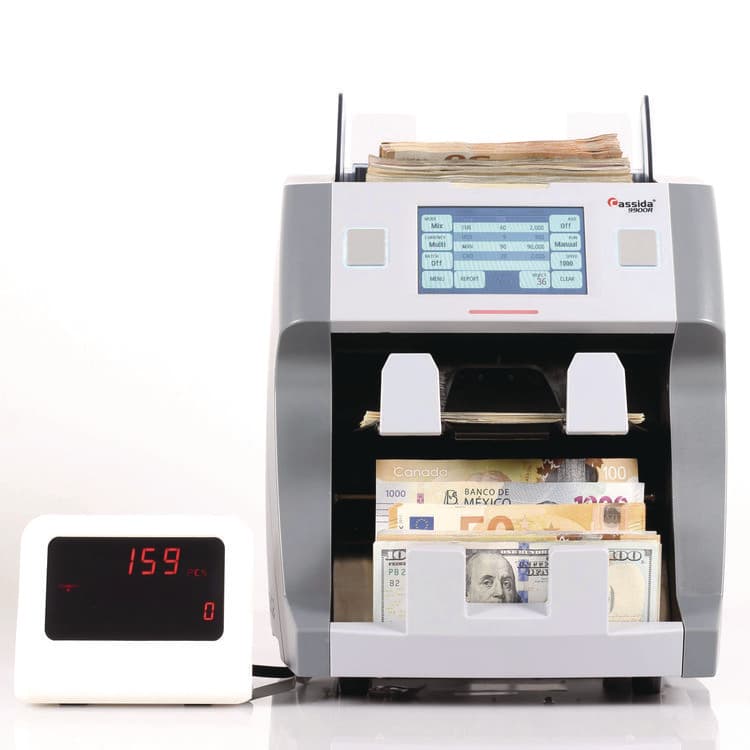 CASSIDA 9900R Two-Pocket Mixed Bill Counter, Three Speeds: 800 bills/min, 1,000 bills/min, 1,200 bills/min, 9.5 x 11 x 10.4, Gray (CIA9900R)