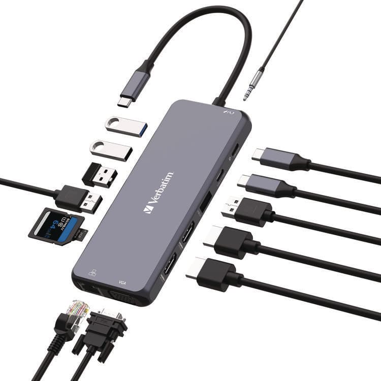 VERBATIM CORPORATION USB-C Pro Multiport Hub14 Port, Gray (VER32154) thumbnail 3