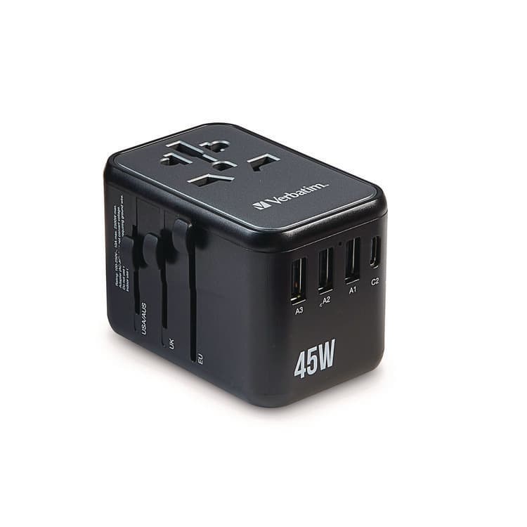 VERBATIM CORPORATION UTA-08 Universal Travel Adapter, (3) USB-A/(3) USB-C (VER32123)
