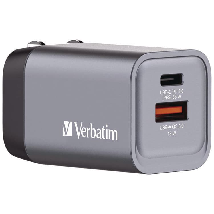 VERBATIM CORPORATION 35 W 2-Port GaN Wall Charger, Black/Gray (VER32200)