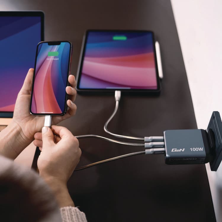 VERBATIM CORPORATION 100 W 4-Port GaN Wall Charger, Black/Gray (VER32202) thumbnail 3