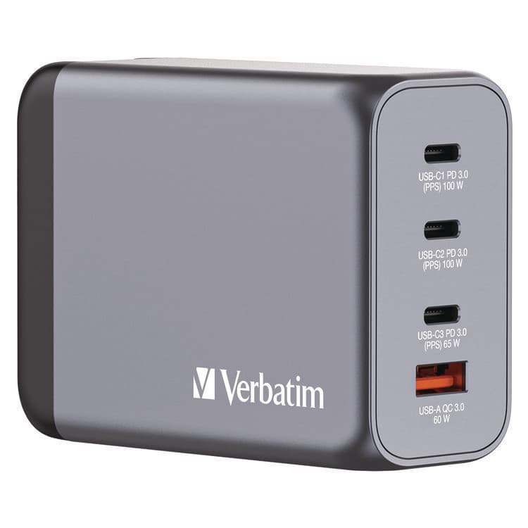 VERBATIM CORPORATION 200 W 4-Port GaN Wall Charger, Black/Gray (VER32204)
