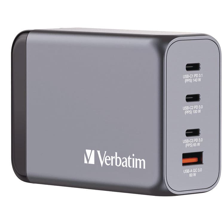 VERBATIM CORPORATION 240 W 4-Port GaN Wall Charger, Black/Gray (VER32205)
