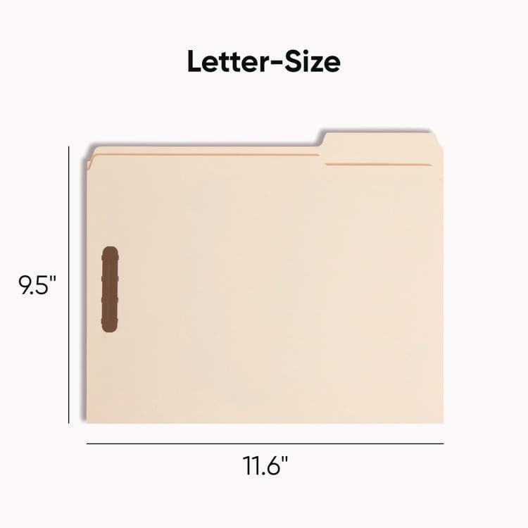 SMEAD MANUFACTURING CO. Top Tab Fastener Folder, 1/3-Cut Tab: Assorted, Expands 0.75", 2 Fasteners, Letter Size, Manila, 50/Box (SMD14537) thumbnail 2