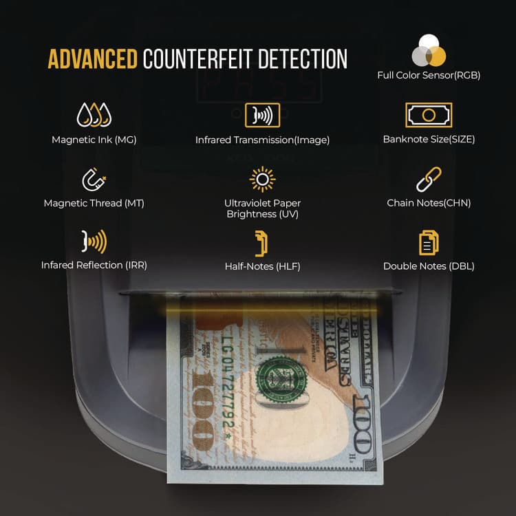 CASSIDA KCD-1000 Counterfeit Detector for USD, 10 Detection Methods, 5.1" x 6.3" x 3.6", Gray (KIBKCD1000) thumbnail 4