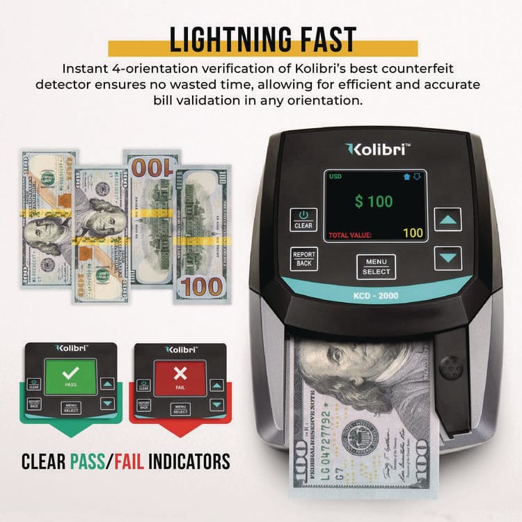 CASSIDA KCD-2000 Counterfeit Detector for USD, 10 Detection Methods, 5" x 6" x 5", Black/Gray (KIBKCD2000) thumbnail 2