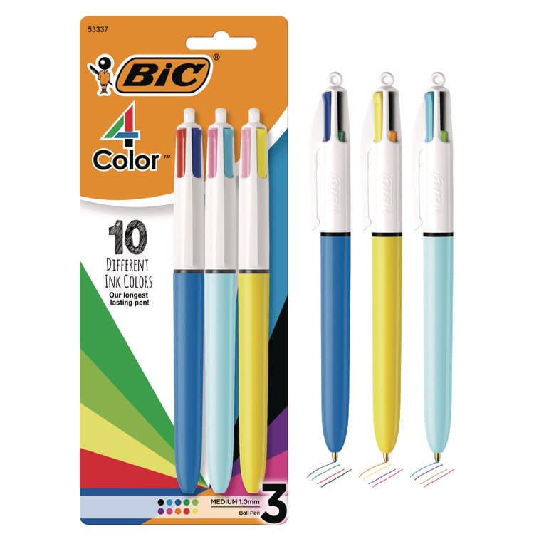 BIC CORP. 4-Color Multi-Color Ballpoint Pen, Retractable, Medium 1 mm, Assorted Ink and Barrel Colors, 3/Pack (BICMMXP31AST)