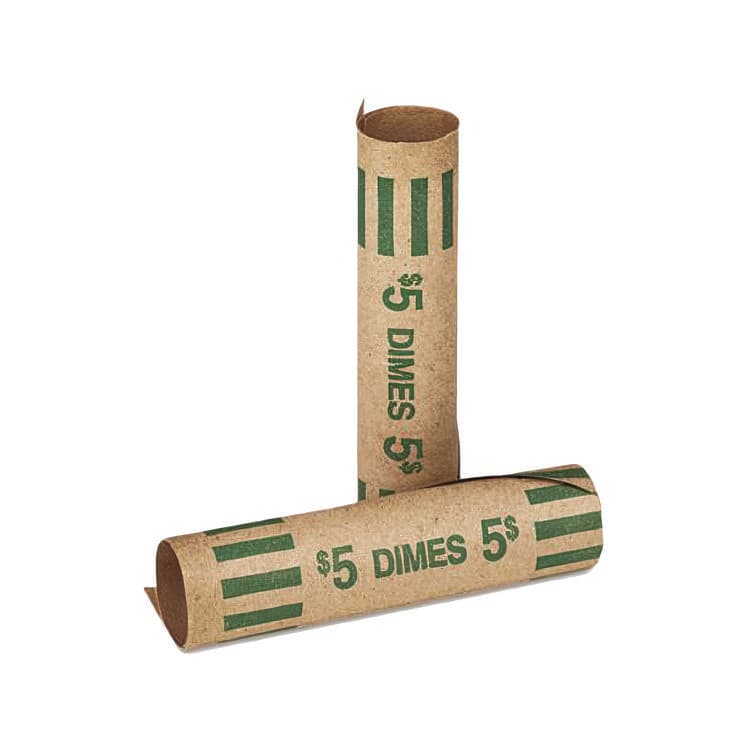 CONTROLTEK Gunshell Crimped-End Coin Wrapper, Dimes, Green/Kraft, 1,000/Carton (CNK560053)
