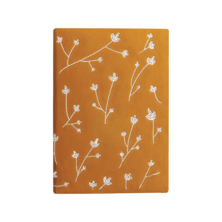DENIK Vegan-Leather Layflat Flexible Cover Journal, Samantha Branches/Leaves, College Rule, Orange/Cream Cover, (72) 8 x 5.5 Sheets (DNKAHBC508L)