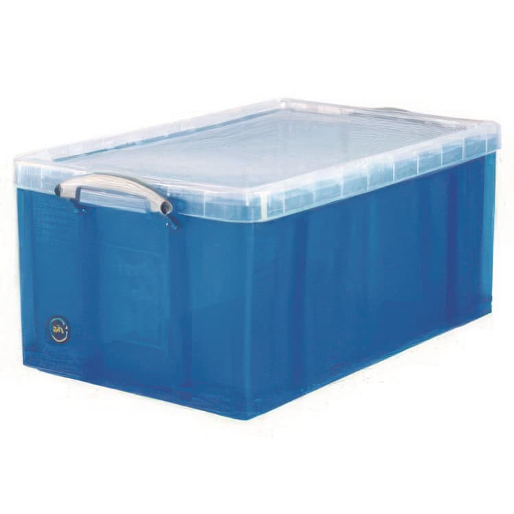 REALLY USEFUL BOXES . Snap-Lid Storage Bin, 16.9 gal, 17.31" x 28" x 12.25", Transparent Blue (RUA64LTBL)
