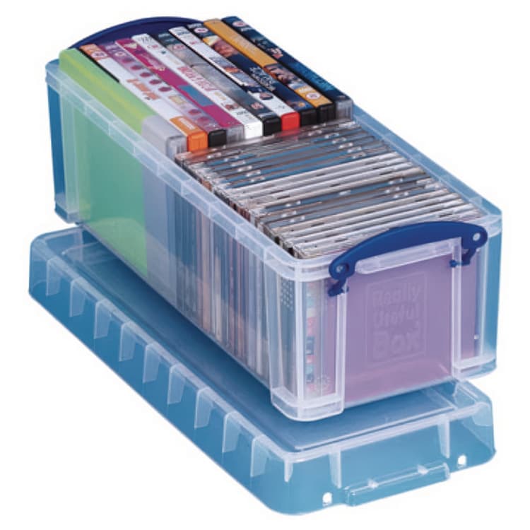 REALLY USEFUL BOXES . Snap-Lid CD/DVD Storage Bin, 1.72 gal, 7.13" x 17.25" x 6.25", Clear/Blue (RUA65C) thumbnail 3