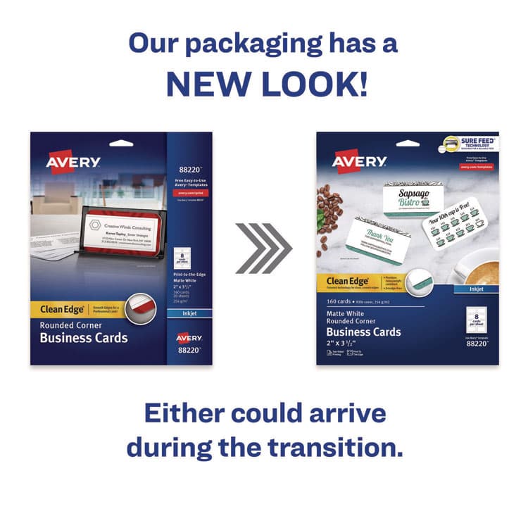 AVERY PRODUCTS CORPORATION Print-to-the-Edge Business Cards with Rounded Corners, Inkjet, 2 x 3.5, White, 8 Cards/Sheet, 20 Sheets/Pack (AVE88220) thumbnail 2