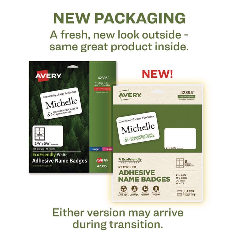 AVERY PRODUCTS CORPORATION EcoFriendly Adhesive Name Badge Labels, 3.38 x 2.33, White, 160/Box (AVE42395) thumbnail 2