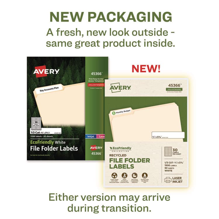 AVERY PRODUCTS CORPORATION EcoFriendly Permanent File Folder Labels, 0.66 x 3.44, White, 30/Sheet, 50 Sheets/Pack (AVE45366) thumbnail 2