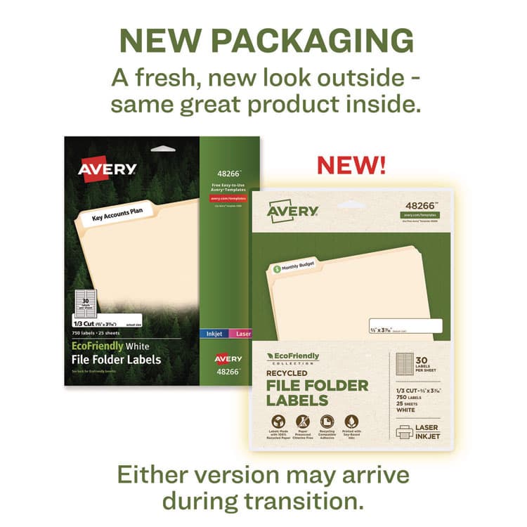 AVERY PRODUCTS CORPORATION EcoFriendly Permanent File Folder Labels, 0.66 x 3.44, White, 30/Sheet, 25 Sheets/Pack (AVE48266) thumbnail 2