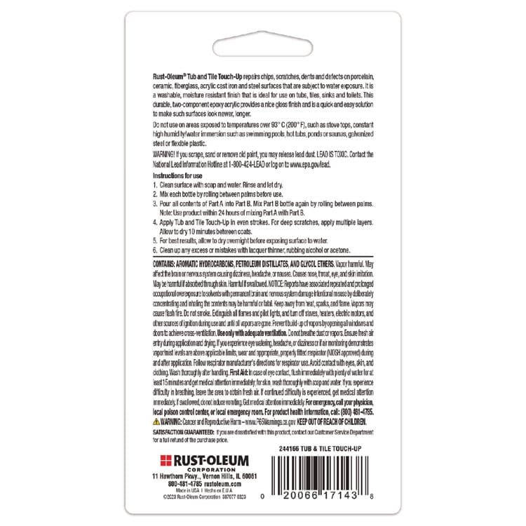 RUST-OLEUM CORPORATION Specialty Gloss White Tub and Tile Touch Up, Gloss White, 0.54 oz Glass Vials, 6 Kits/Carton (RST244166) thumbnail 3