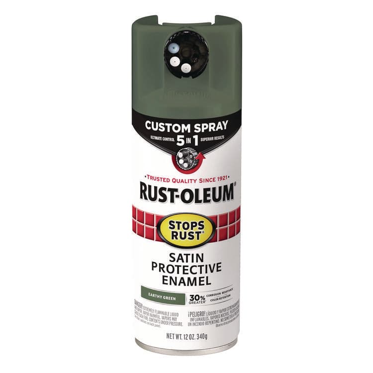 RUST-OLEUM CORPORATION Stops Rust 5-in-1 Spray Paint, Satin Earthy Green, 12 oz Aerosol Can, 6/Carton (RST383421) thumbnail 2