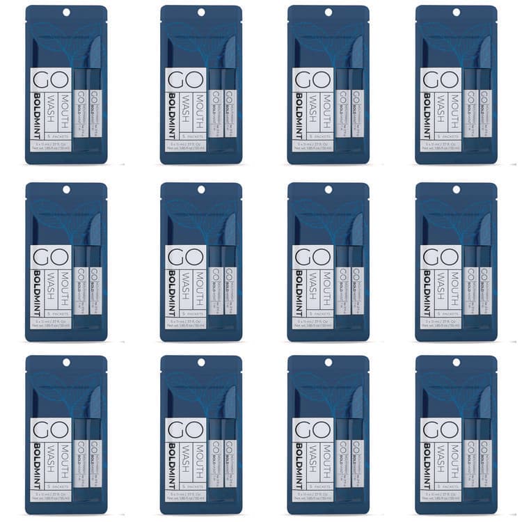 GO MOUTHWASH Individual Mouthwash Packets, Bold Mint Flavor, 0.37 Packet, 5/Pack, 12 Packs/Box (GMHMW05BOLD)