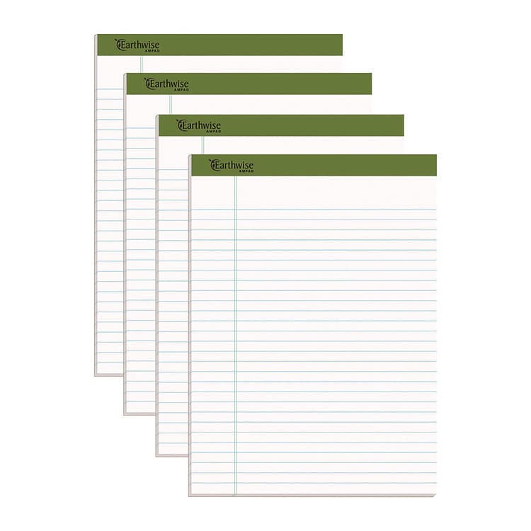AMPAD/DIV. OF AMERCN PD&PPR Earthwise by Ampad Recycled Writing Pad, Sand Politex Headband, Wide/Legal Rule, (40) White 8.5 x 11 Sheets, 4/Pack (TOP40102)