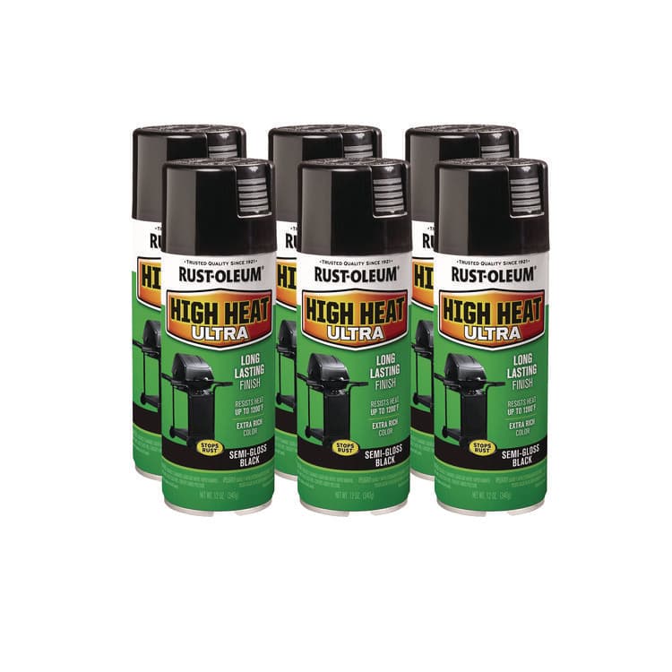 RUST-OLEUM CORPORATION High Heat Enamel Spray Paint, Semi-Gloss Black, 12 oz Aerosol Can, 6/Carton (RST241169)