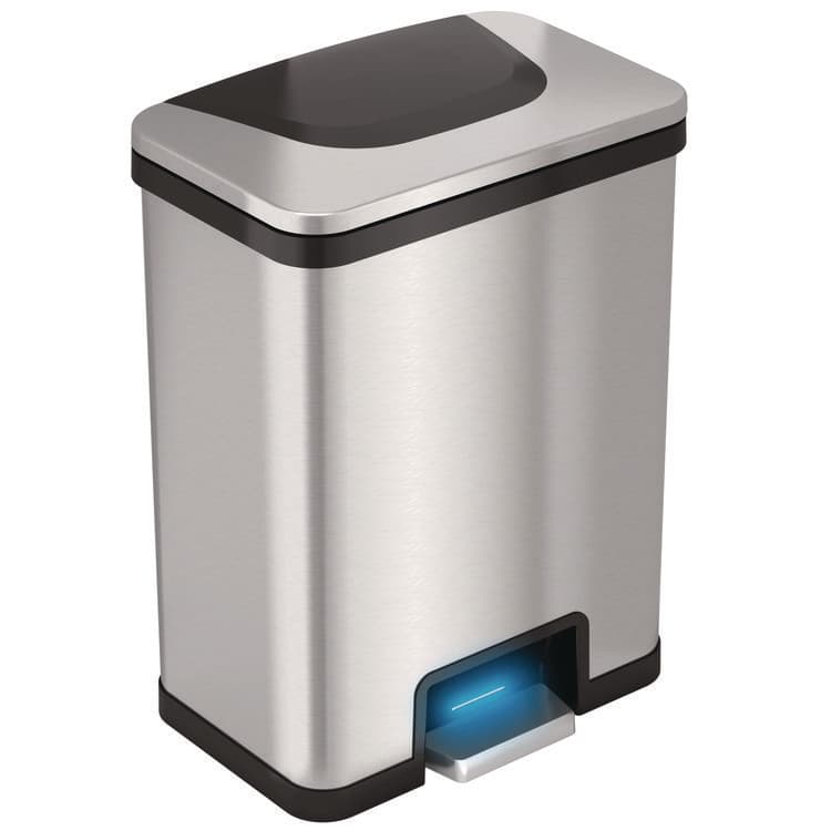 HLS COMMERCIAL Step Pedal-Sensor Trash Can, 13 gal, Plastic/Stainless Steel, Silver/Black (HLMHLS13SB)