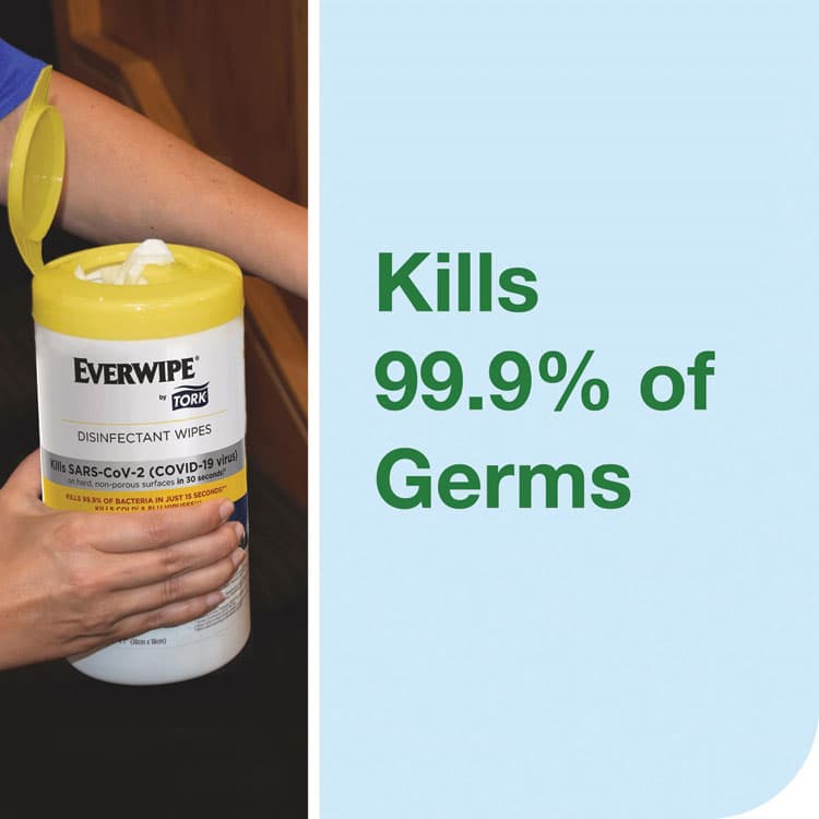 SCA TISSUE Everwipe by Tork Disinfectant Wipe Canisters, 1-Ply, 7 x 7, Lemon, White, 75 Sheets/Canister, 6/Carton (TRK192820) thumbnail 4