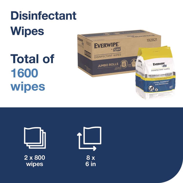 SCA TISSUE Disinfectant Wipe Jumbo Rolls, 1-Ply, 8 x 6, Lemon, White, 800 Sheets, 2/Carton (TRK192821) thumbnail 3