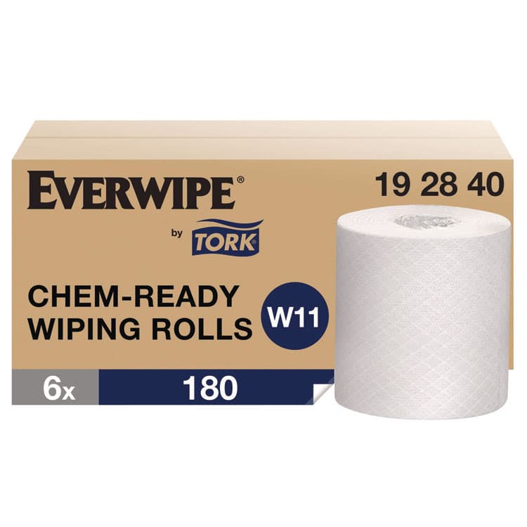 SCA TISSUE Chem-Ready Wiping Rolls, 1-Ply, 12 x 5.25, White, 180 Sheets, 6 Rolls/Carton (TRK192840) thumbnail 2