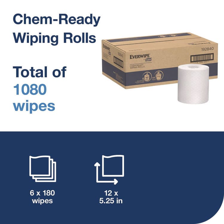 SCA TISSUE Chem-Ready Wiping Rolls, 1-Ply, 12 x 5.25, White, 180 Sheets, 6 Rolls/Carton (TRK192840) thumbnail 3